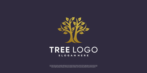 Golden tree logo with creative abstract element Vector Image