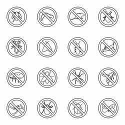 No insect sign icons set thin line style vector