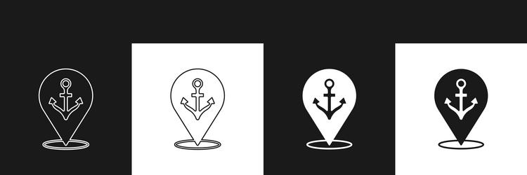 set map pointer with anchor icon isolated on black vector image
