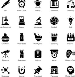 trendy education glyph icons pack vector