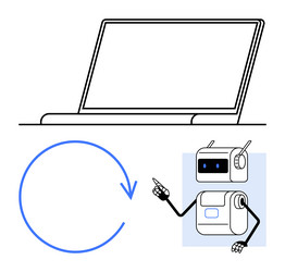 futuristic laptop with robot and recurring arrow vector image