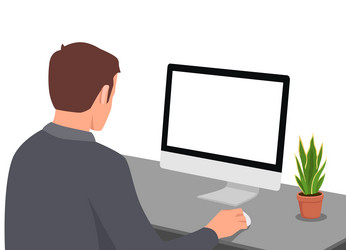 Man Working on Computer - Back View vector image