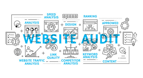 web audit line icons website analytics analysis vector image