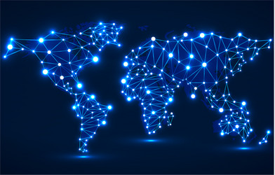 abstract polygonal world map with glowing dots vector image