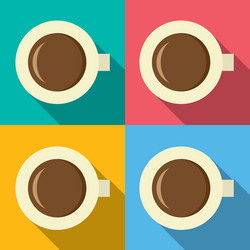 Top view of hot coffee mug on colorful background vector