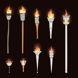 Cartoon color different medieval torch icons set vector