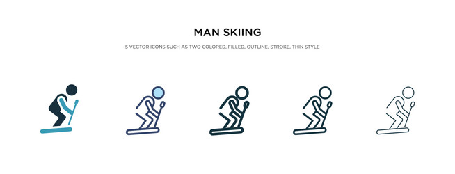 Man skiing icon in different style two colored vector