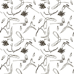 seamless pattern with twigs seeds and acorns vector image