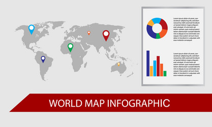 World map infographic present with graph and pie vector