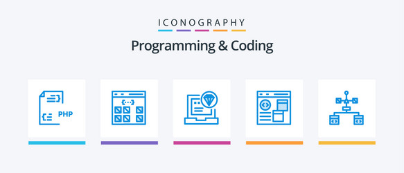 programming and coding blue 5 icon pack including vector image