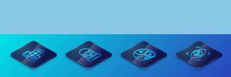 set isometric line shield with world globe cyber vector image