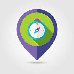 compass flat mapping pin icon with long shadow vector