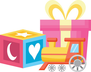 Gift with block and train baby toys icons vector