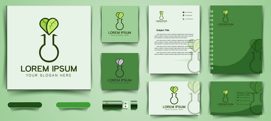 leaf and test tube healthy lab logo business vector