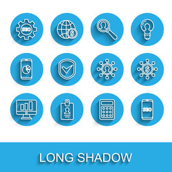 Set line monitor with graph chart seo tag gear vector