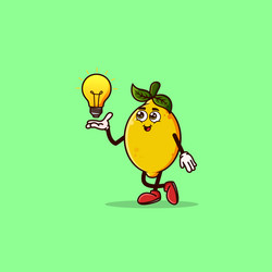 Cute lemon character with light bulb idea on hand vector