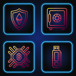 set line usb flash drive cpu mining farm shield vector image