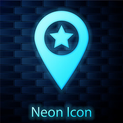 glowing neon map pointer with star icon isolated vector image