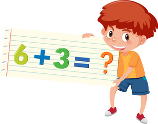 boy holding math question addition vector