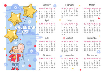 Calf calendar 2021 chinese new year vector