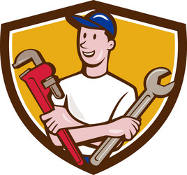 handyman spanner monkey wrench crest cartoon Vector Image