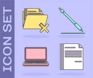 set file document delete folder laptop and pen vector image