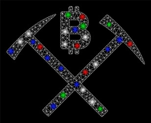 Bright mesh 2d bitcoin mining hammers with flare vector