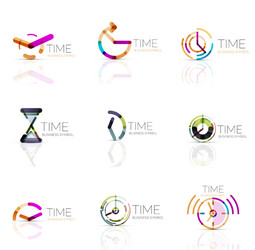 geometric clock and time icon set vector image
