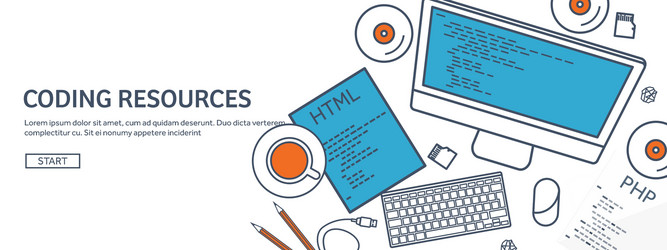 lined programmingcoding outline flat computing vector