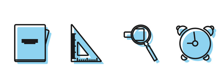 Set line magnifying glass notebook triangular vector