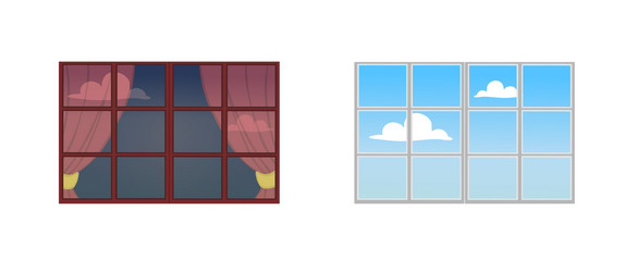 set window frames reflection sunny day vector