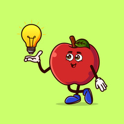 Smiling Apple Character with Lightbulb vector