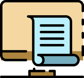 Computer and document icon color outline vector