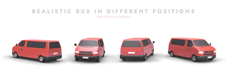 realistic mini bus from different angles red 3d vector