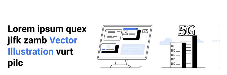 digital workflow on monitor alongside 5g network vector image