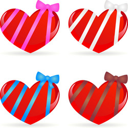 Set of hearts with ribbons vector