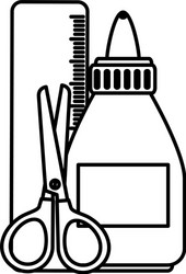 glue bottle with rule and scissors vector
