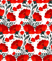 seamless pattern with red flowers and green Vector Image