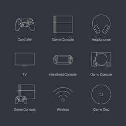 Thin line video game console linear icons set vector