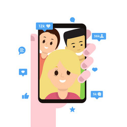 Display of smartphone with open social media app vector