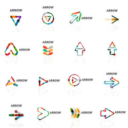 Set of linear arrow abstract logos connected vector