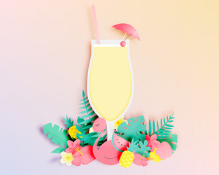 tropical floral with flamingo and cocktail Vector Image