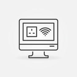 Computer with uk smart socket and wi-fi signs vector