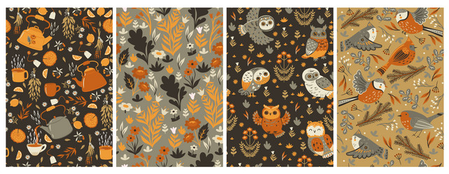 Set seamless patterns in brown tones graphics vector