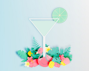 tropical floral with flamingo and cocktail Vector Image
