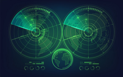 Radar screen with world map Royalty Free Vector Image