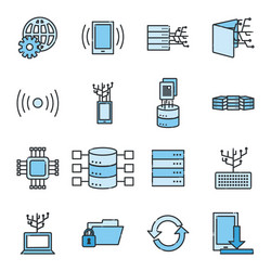 Big data line and fill style icon set vector