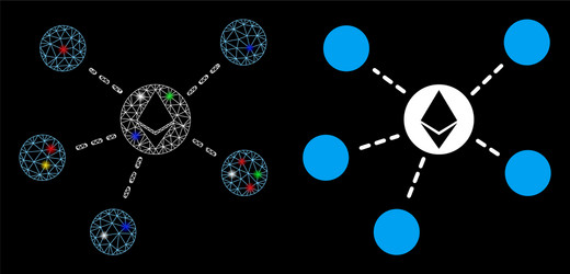 Bright mesh 2d ethereum network icon with flash vector