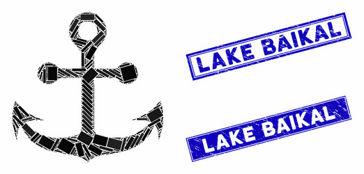 navy anchor mosaic and scratched rectangle lake vector image