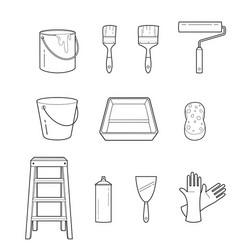 Painter tools objects outline icons set vector